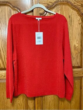 Lafayette 148 New York Long Sleeve Begonia Wide Neck Ribbed Knit Top Large NWT